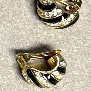 Black & Clear Vintage Rhinestone Clip On Earrings